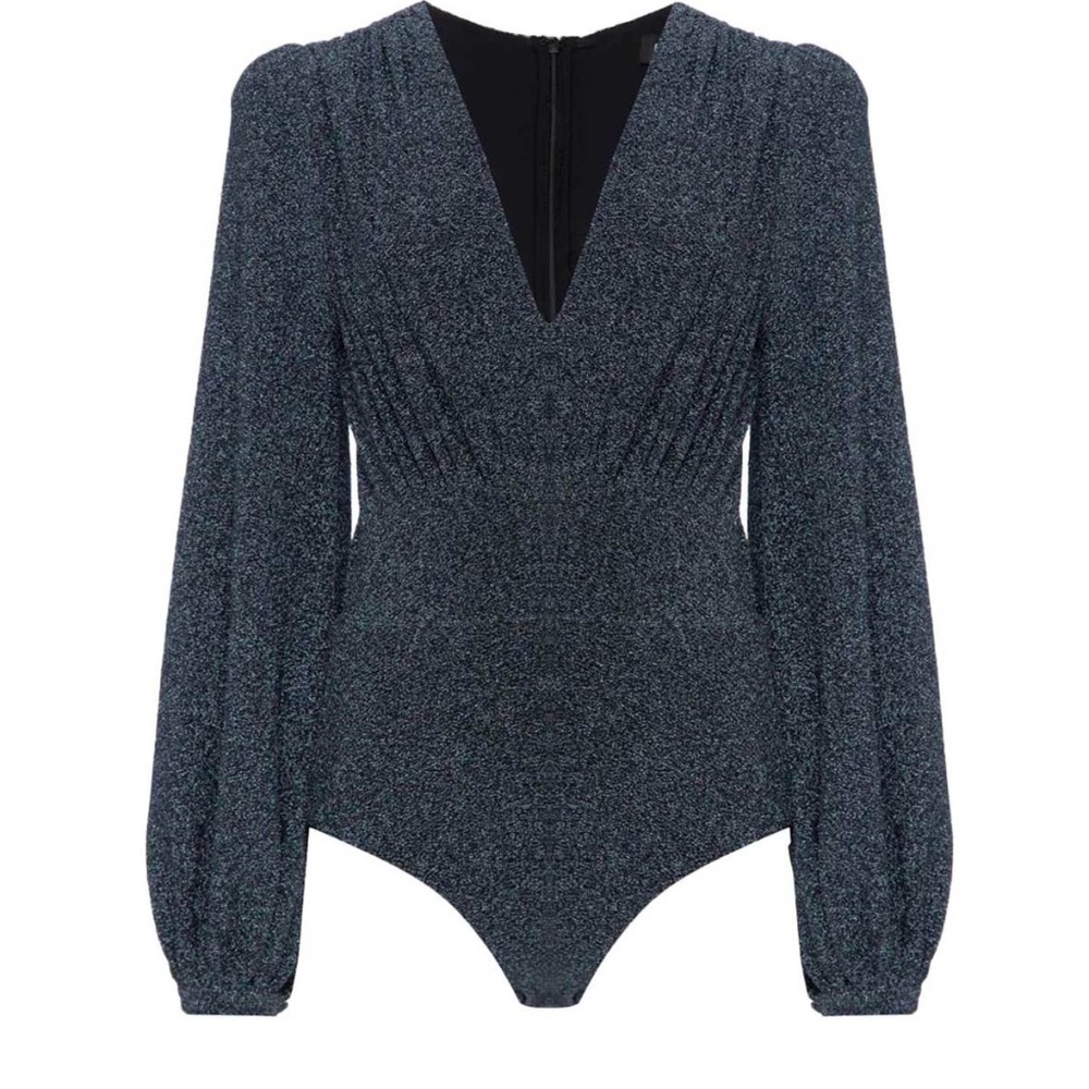 PatBO Metallic Lurex Blue Bodysuit Size L